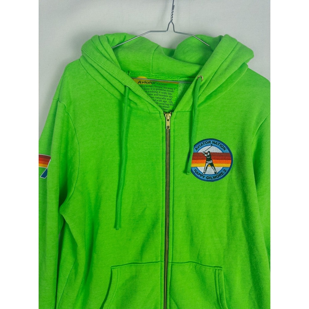 Aviator Nation Happy Gilmore 2 Neon Green Zip Hoodie Rainbow Embroidered Mens M